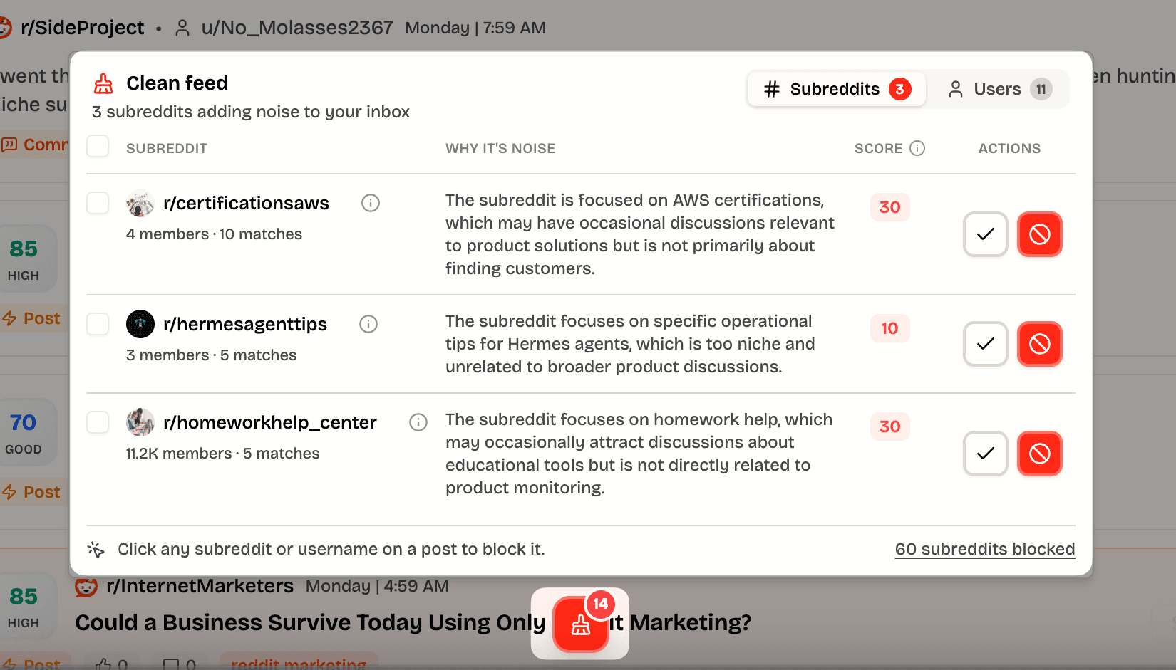 Clean your feed in one click